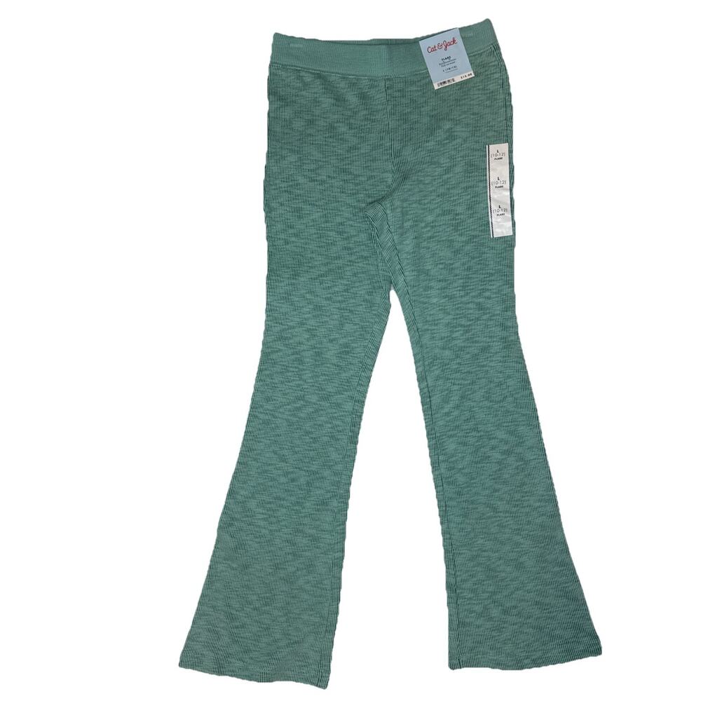 Cat & Jack Girls Ribbed Flare Sweatpants Reinforced Knees Ocn Green Sz L (10-12)